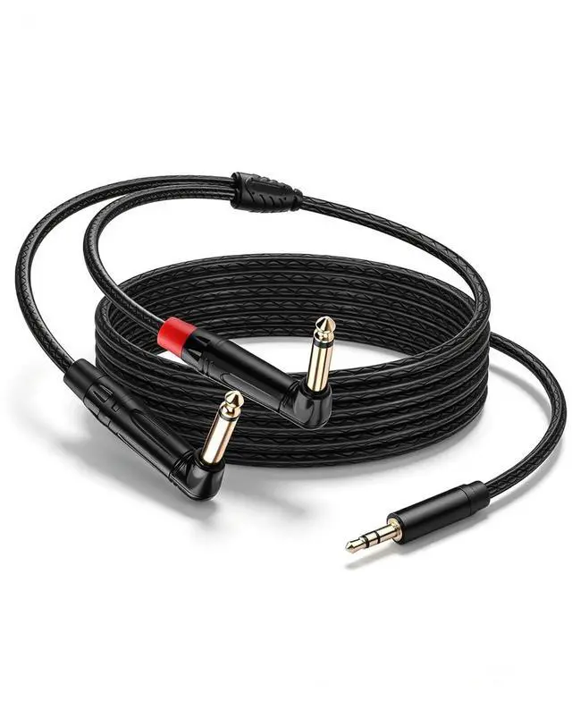 Main image of 3.5mm TRS to Dual 6.35mm TS Mono Y-Cable, 1/8" Stereo Male to 90 Degree 1/4" Mono Male Audio Splitter Cord for Mixer, Amplifier, Home Stereo, Guitar Amp - 1.8M/6FT