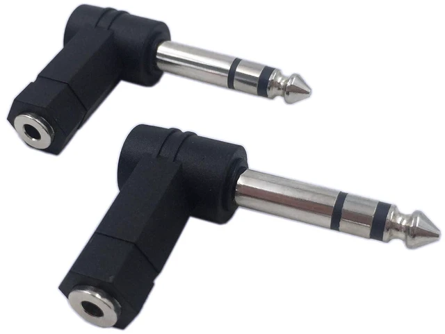 Main image of Right Angle 1/4 Male to 1/8 Female Adapter, 90 Degree 6.35mm 3 Pole Male to 3.5m