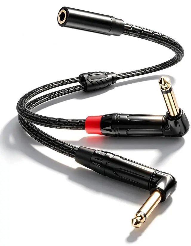 Main image of 3.5mm to Dual 6.35mm Y Splitter Cable, 1/8 inch TRS Female to 90 Degree 2X 6.35mm 1/4 inch TS Male Mono Audio Cable Splitter for Spekers, Amplifiers, Mixs 0.3M / 1FT