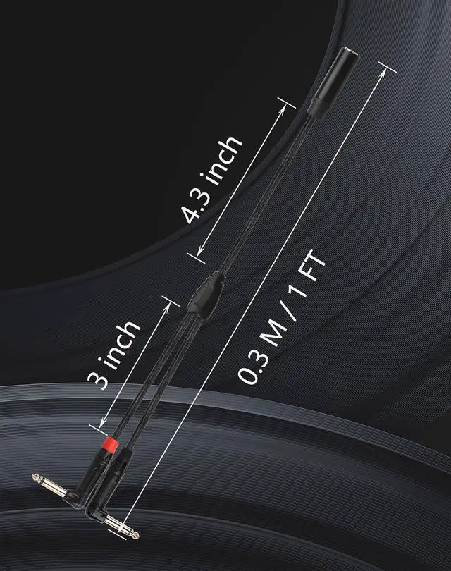 Alt view image 7 of 7 - 3.5mm to Dual 6.35mm Y Splitter Cable, 1/8 inch TRS Female to 90 Degree 2X 6.35mm 1/4 inch TS Male Mono Audio Cable Splitter for Spekers, Amplifiers, Mixs 0.3M / 1FT