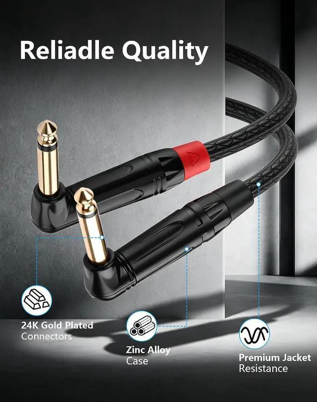 Alt view image 4 of 7 - 3.5mm TRS to Dual 6.35mm TS Mono Y-Cable, 1/8" Stereo Male to 90 Degree 1/4" Mono Male Audio Splitter Cord for Mixer, Amplifier, Home Stereo, Guitar Amp - 0.3M/1FT
