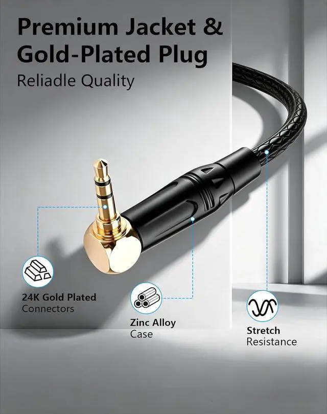 Alt view image 4 of 7 - 3.5mm TRS to Dual 6.35mm TS Mono Y-Cable, 90 Degree 1/8" Stereo Male to 1/4" Mono Male Audio Splitter Cord for Mixer, Amplifier, Home Stereo, Guitar Amp - 1.8M/6FT