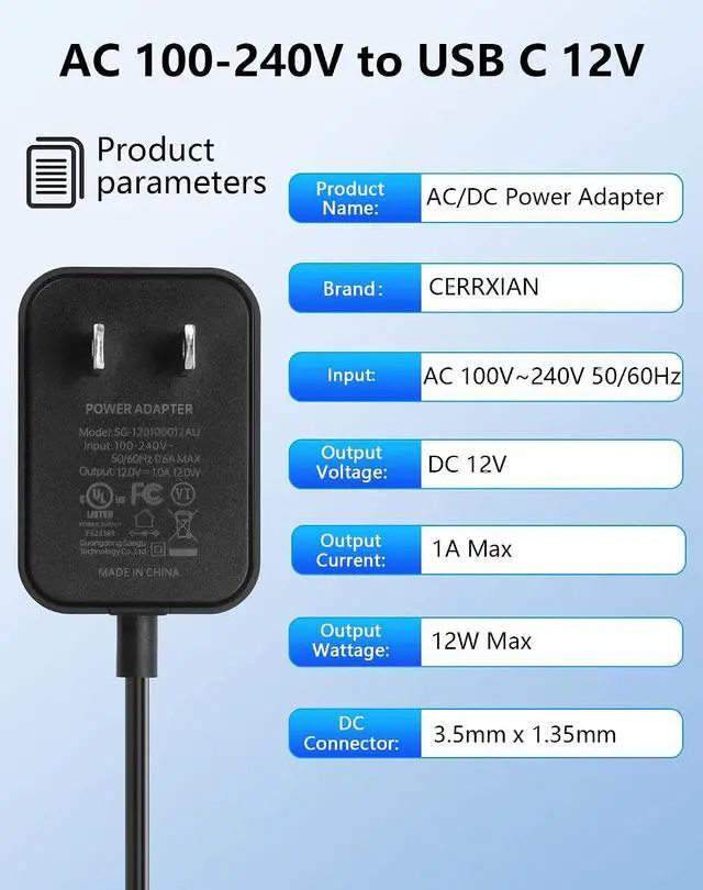 Alt view image 3 of 7 - 12V 1A Power Supply AC to DC 3.5mm x 1.35mm Adapter Supply AC 100-240V to DC 12V Transformer for CCTV Camera Router etc Devices - 4.92 FT