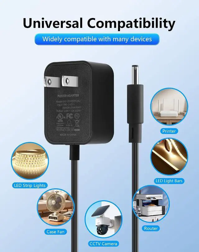 Alt view image 4 of 7 - 12V 1A Power Supply AC to DC 3.5mm x 1.35mm Adapter Supply AC 100-240V to DC 12V Transformer for CCTV Camera Router etc Devices - 4.92 FT