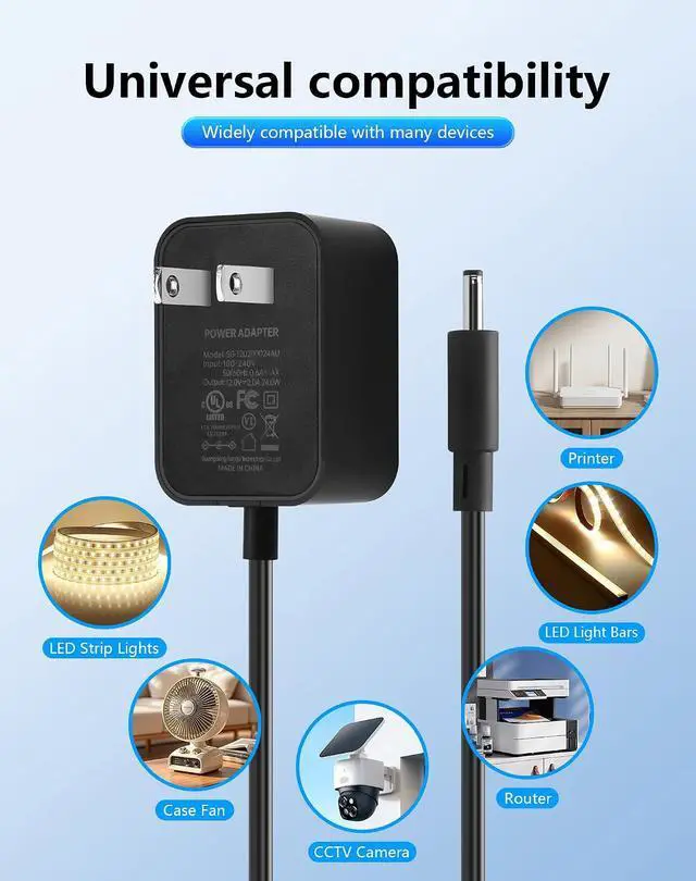 Alt view image 4 of 7 - 12V 2A Power Supply AC to DC 3.5mm x 1.35mm Adapter Supply AC 100-240V to DC 12V Transformer for CCTV Camera Router etc Devices - 4.92 FT