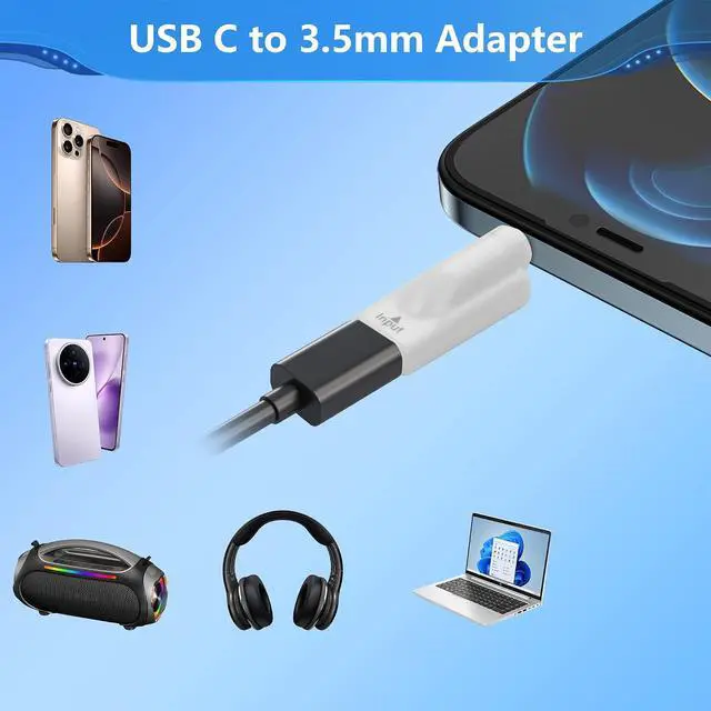 Alt view image 3 of 6 - 2 PCS USB C to 3.5mm Headphone Jack Adapter,Type C Female Input to Aux Male Output Digital Audio Converter for PC, Tablet, Laptop, Microphone, Speaker