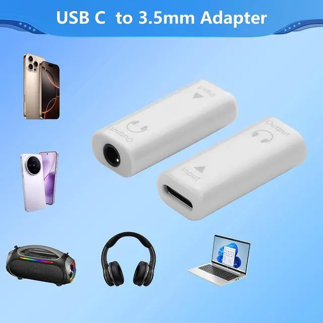 Alt view image 3 of 6 - 2 PCS USB C to 3.5mm Headphone Jack Adapter,Type C Female Input to Aux Female Output Digital Audio Converter for PC, Tablet, Laptop, Microphone, Speaker