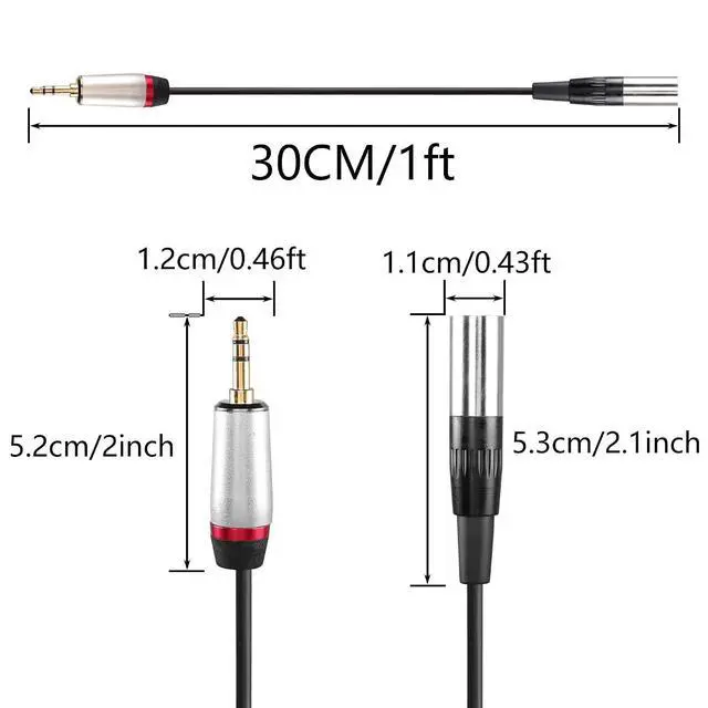 Alt view image 7 of 7 - R Mini XLR Male to 3.5mm Stereo Audio Plug Cable, 3 Pin Mini XLR Male to 1/8" TRS Cord Adapter Connector for Audio Conversion of Camera and Other Equipment - 1FT(0.3M)