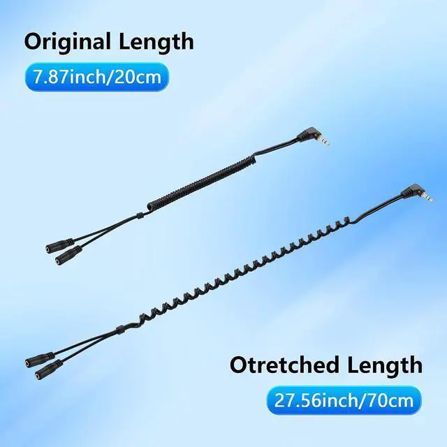 Alt view image 3 of 7 - 90 Degree 3.5mm Male to 2 Female Spring Y Splitter Cable,Dual 3.5mm Coiled Cord,1/8" TRS 1 Male to 2 Female Plug Audio Splitter Coiled Cable for Home,Phone, Headset,Speakers Etc
