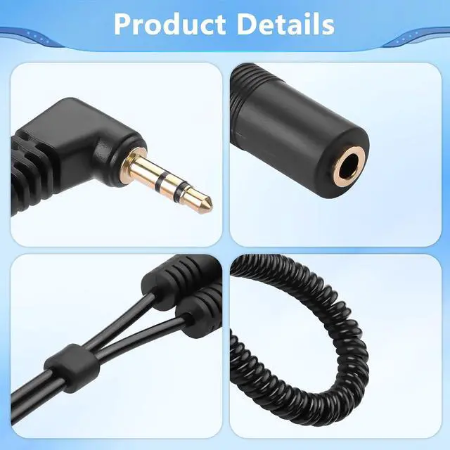 Alt view image 5 of 7 - 90 Degree 3.5mm Male to 2 Female Spring Y Splitter Cable,Dual 3.5mm Coiled Cord,1/8" TRS 1 Male to 2 Female Plug Audio Splitter Coiled Cable for Home,Phone, Headset,Speakers Etc