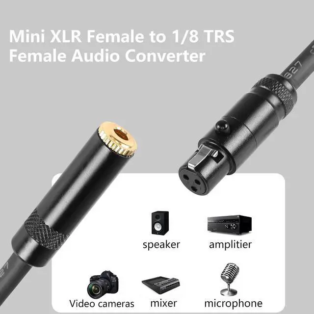 Alt view image 2 of 6 - Mini XLR to 1/8 TRS Audio Converter Adapter Cable - 1FT 3.5mm to Mini XLR 3 Pin Female for SLR Cameras, Video Cameras, Wireless Microphones