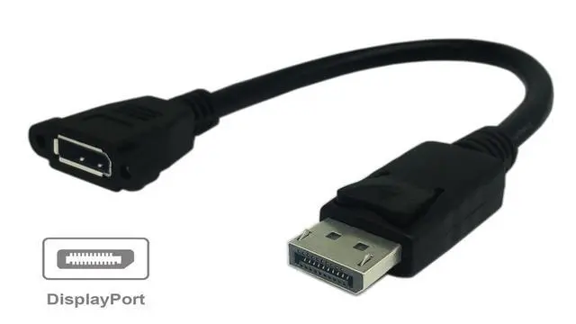 Alt view image 2 of 6 - 8 Inch DisplayPort DP Male to Female Audio Video Adapter Extension Cable with Screw Hole Panel Mount