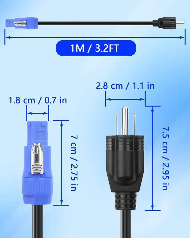 Alt view image 7 of 7 - 3-Prong NEMA 5-15P to PowerCON AC Power Cable 20A 16AWG NEMA 5-15P Male to 3 Pin PowerCon Male Connector Extension Power Wire for Outdoor Stage Light Series LED Screen - 1M / 3.2FT