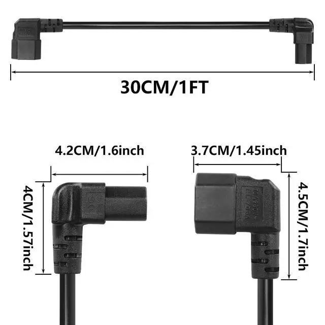 Alt view image 6 of 6 - 30cm/1ft IEC 320 90 Degree C13 to C14 Power Cable,18AWG Down Angle IEC 320 C13 3 Pin Female to Left Angle C14 3 Pin Male Power Supply Extension Cord for Computer LED HDTV Monitor and Scanner