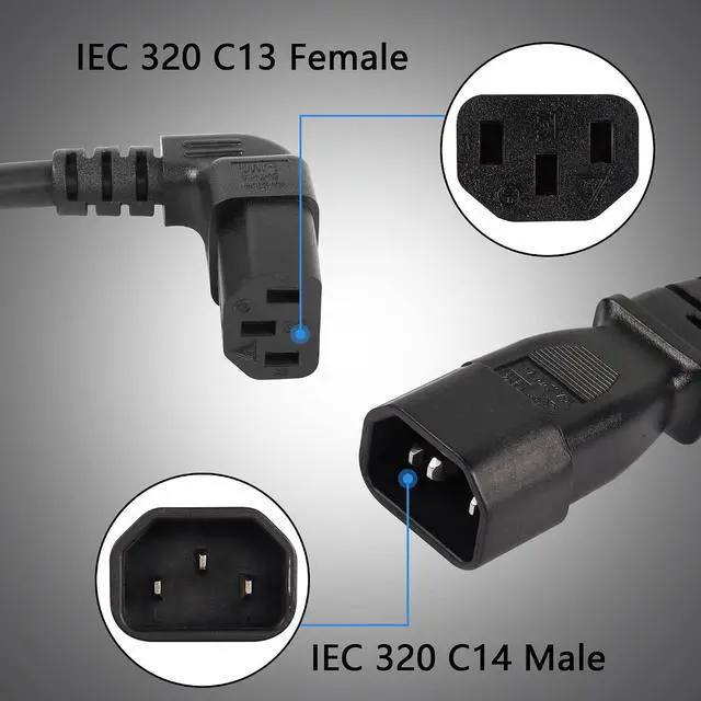 Alt view image 2 of 6 - 1FT C14 to 2 x C13 Y Splitter Extension Power Cable, UPS Server IEC 320 C14 Male to Up Angle Dual C13 Female Power Cord(c14-2c13u)
