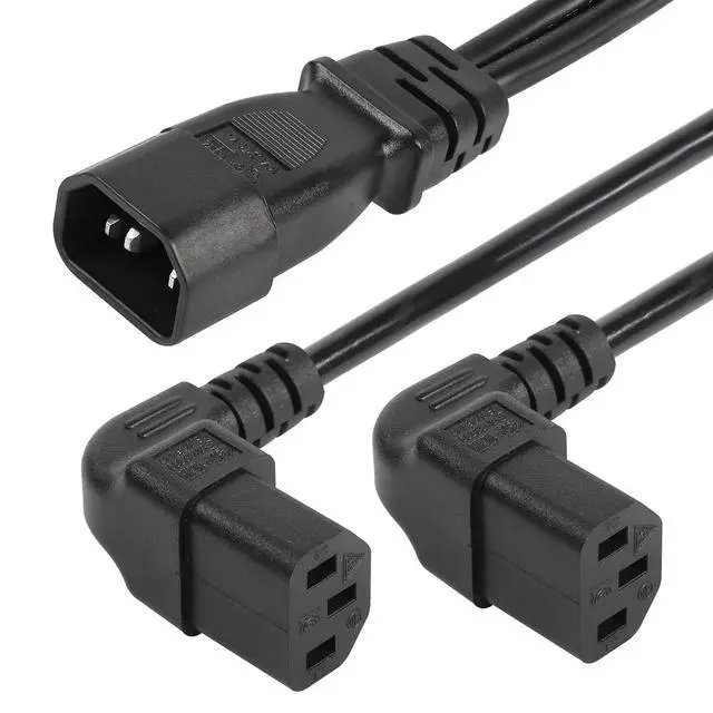 Alt view image 6 of 6 - 1FT C14 to 2 x C13 Y Splitter Extension Power Cable, UPS Server IEC 320 C14 Male to Up Angle Dual C13 Female Power Cord(c14-2c13u)