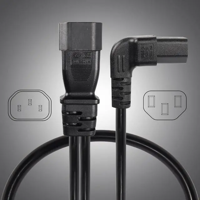 Alt view image 3 of 6 - 1FT C14 to 2 x C13 Y Splitter Extension Power Cable, UPS Server IEC 320 C14 Male to Up Angle Dual C13 Female Power Cord(c14-2c13u)