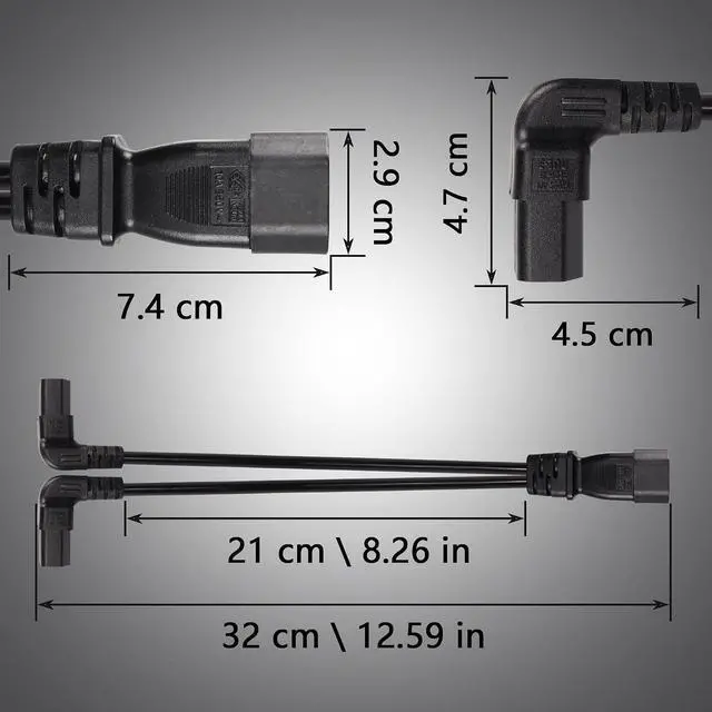 Alt view image 5 of 6 - 1FT C14 to 2 x C13 Y Splitter Extension Power Cable, UPS Server IEC 320 C14 Male to Up Angle Dual C13 Female Power Cord(c14-2c13u)