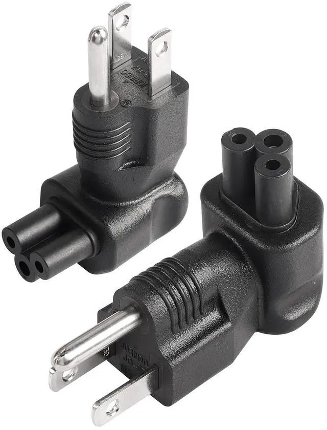 Main image of 90 Degree IEC320 C5 to NEMA 5-15P Power Extension Adapter, 3 Prong AC Mickey Mouse Plug Power Adapter, 10A/125V Universal AC Cable US Plug Replacement - 2 Pack