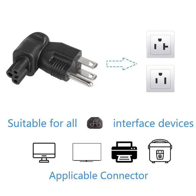 Alt view image 3 of 7 - 90 Degree IEC320 C5 to NEMA 5-15P Power Extension Adapter, 3 Prong AC Mickey Mouse Plug Power Adapter, 10A/125V Universal AC Cable US Plug Replacement - 2 Pack