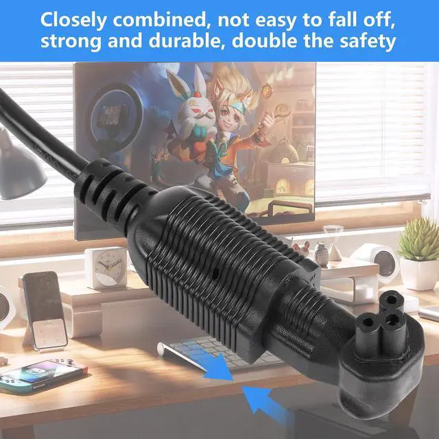 Alt view image 4 of 7 - 90 Degree IEC320 C5 to NEMA 5-15P Power Extension Adapter, 3 Prong AC Mickey Mouse Plug Power Adapter, 10A/125V Universal AC Cable US Plug Replacement - 2 Pack