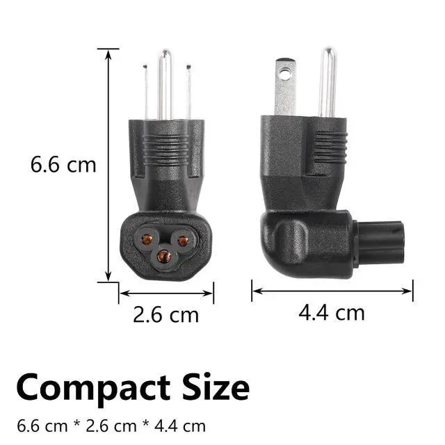 Alt view image 7 of 7 - 90 Degree IEC320 C5 to NEMA 5-15P Power Extension Adapter, 3 Prong AC Mickey Mouse Plug Power Adapter, 10A/125V Universal AC Cable US Plug Replacement - 2 Pack