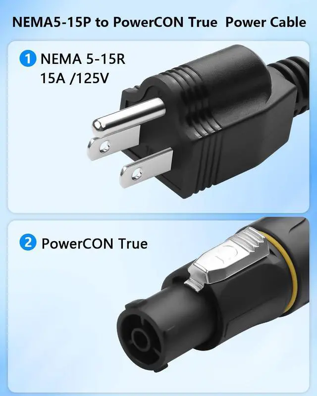 Alt view image 2 of 7 - NEMA5-15P to PowerCON True Power Cable, 16AWG 15A 125V Profeesional NEMA-15P Male to PowerCon True1 Male Extension Wire for Outdoor Stage Light - 2M / 6.6FT