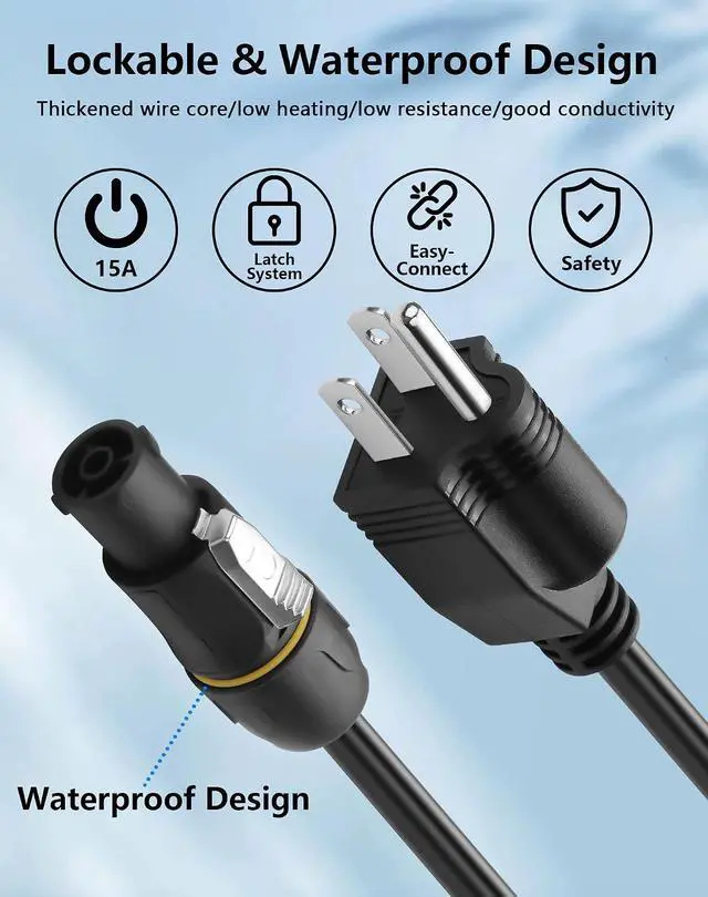 Alt view image 5 of 7 - NEMA5-15P to PowerCON True Power Cable, 16AWG 15A 125V Profeesional NEMA-15P Male to PowerCon True1 Male Extension Wire for Outdoor Stage Light - 2M / 6.6FT