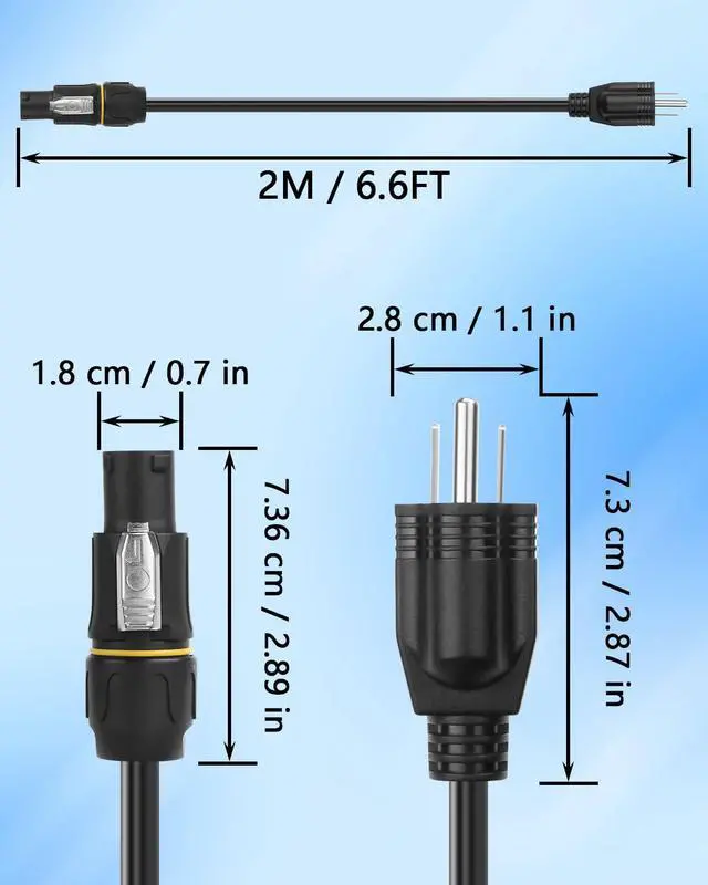 Alt view image 7 of 7 - NEMA5-15P to PowerCON True Power Cable, 16AWG 15A 125V Profeesional NEMA-15P Male to PowerCon True1 Male Extension Wire for Outdoor Stage Light - 2M / 6.6FT