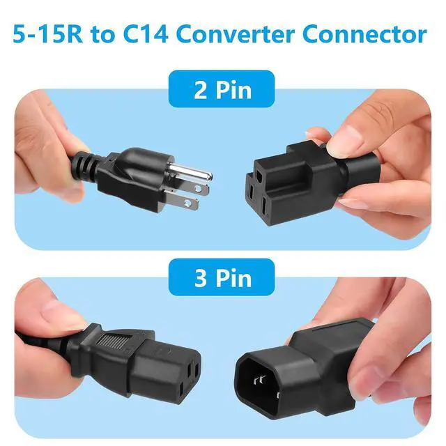 Alt view image 5 of 7 - 2 Pack IEC320 C14 Male to NEMA 5-15R PDU USA UPS Extension Power Plug Adapter, 5-15R to C14 Converter Connector, 10A 125V
