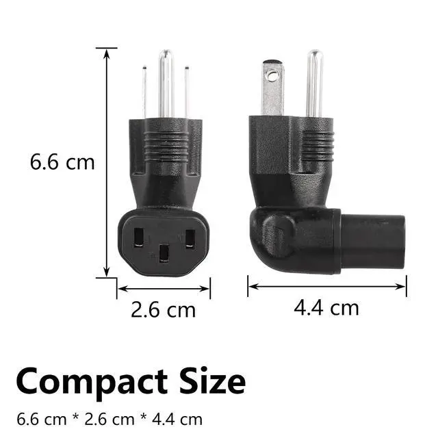 Alt view image 7 of 7 - 90 Degree NEMA 5-15P to IEC 320 C13 Female 10A/125V Computer Power Extension Adapter, 3 Prong USA C13 to NEMA 5-15R Plug Power Adapter - 2 Pack