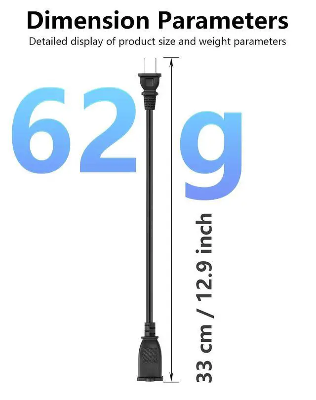 Alt view image 7 of 7 - 2 Prong Extension Cord, 10A / 125V US AC 2-Prong Male to Female Power Cable 18AWG NEMA 1-15P to 1-15R Extension Cable Polarity -1FT