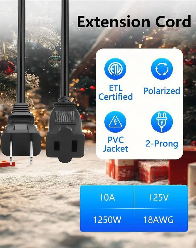 Alt view image 2 of 7 - 2 Prong Extension Cord, 10A / 125V US AC 2-Prong Male to Female Power Cable 18AWG NEMA 1-15P to 1-15R Extension Cable Polarity -1FT