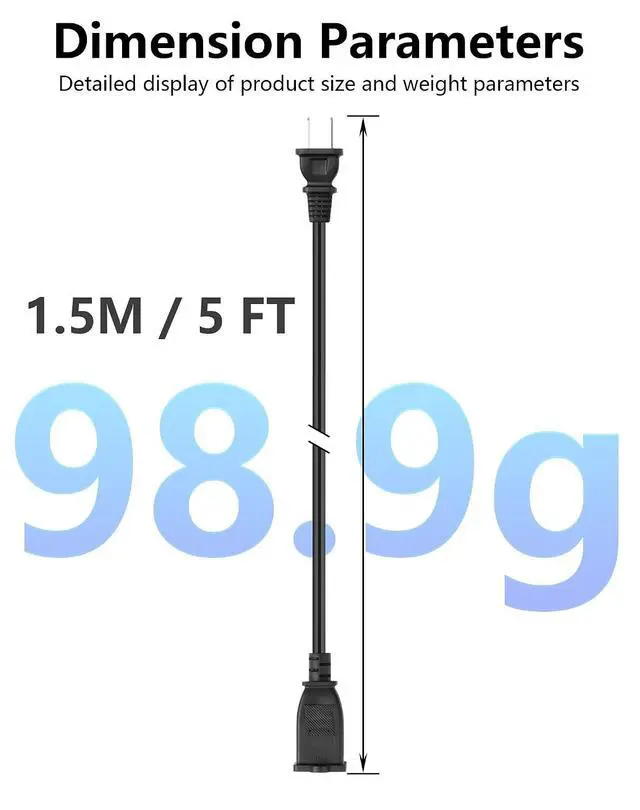 Alt view image 7 of 7 - 2 Prong Extension Cord, 10A / 125V US AC 2-Prong Male to Female Power Cable 18AWG NEMA 1-15P to 1-15R Extension Cable Polarity 5FT- 2Pack