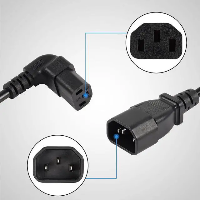 Alt view image 3 of 6 - 20cm 90 Degree IEC 320 C13 to C14 PDU Power Cable,C14 Male to Down Angle C13 Female Power Supply Extension Cord for Monitors,Computers,Etc(Dc13-c14)