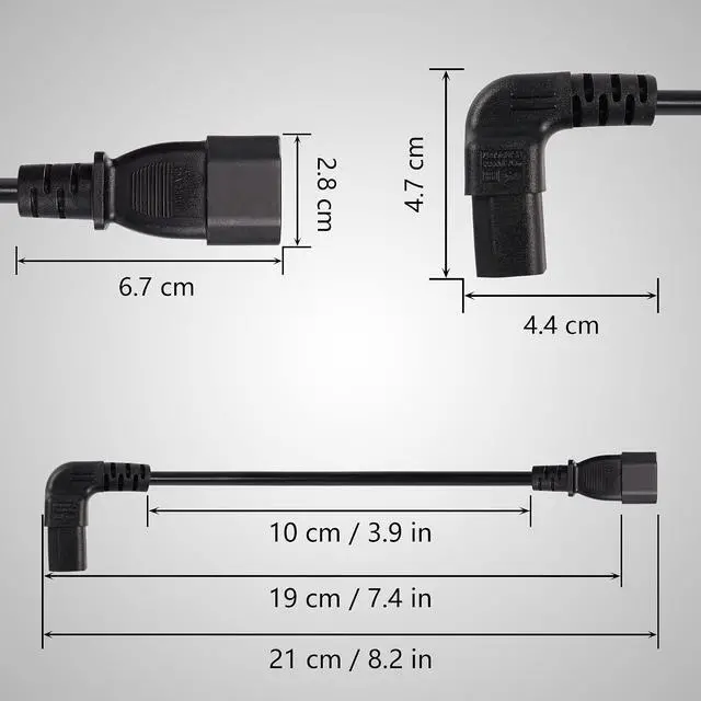Alt view image 6 of 6 - 20cm 90 Degree IEC 320 C13 to C14 PDU Power Cable,C14 Male to Down Angle C13 Female Power Supply Extension Cord for Monitors,Computers,Etc(Dc13-c14)
