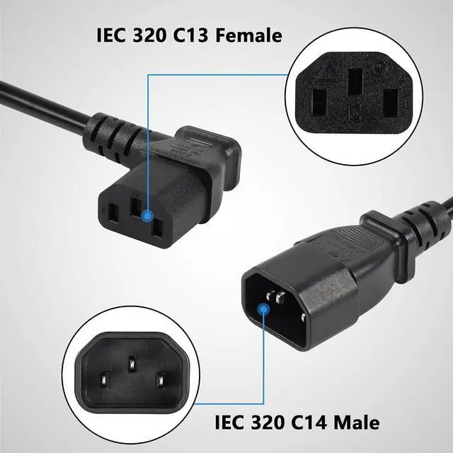 Alt view image 3 of 6 - 40cm Right Angle IEC 320 C13 to C14 Power Cable, 90 Degree C14 Male to C13 Female PDU Power Supply Extension Cord for Monitors,Computers,Etc(Rc13-c14)