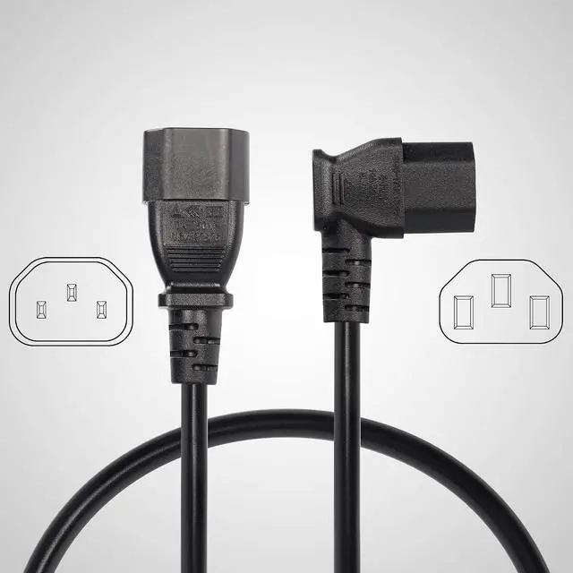Alt view image 4 of 6 - 40cm Right Angle IEC 320 C13 to C14 Power Cable, 90 Degree C14 Male to C13 Female PDU Power Supply Extension Cord for Monitors,Computers,Etc(Rc13-c14)