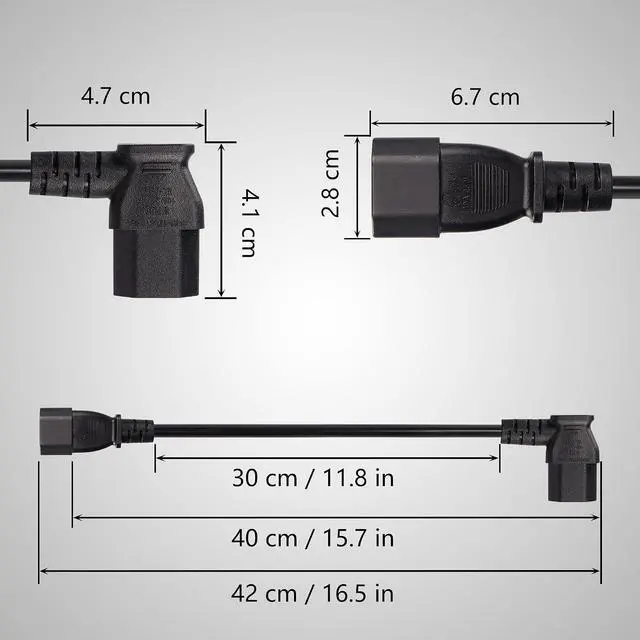 Alt view image 5 of 6 - 40cm Right Angle IEC 320 C13 to C14 Power Cable, 90 Degree C14 Male to C13 Female PDU Power Supply Extension Cord for Monitors,Computers,Etc(Rc13-c14)