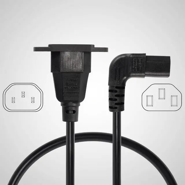 Alt view image 5 of 7 - 0.3m Down Angle C13 to C14 Panel Mount Power Cable, 90 Degree IEC 320 C13 Female to C14 Male PDU Power Supply Extension Cord for Monitors,Computers,Etc(Dc13m-c14)