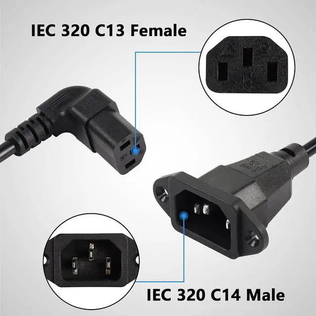 Alt view image 2 of 7 - 0.3m Down Angle C13 to C14 Panel Mount Power Cable, 90 Degree IEC 320 C13 Female to C14 Male PDU Power Supply Extension Cord for Monitors,Computers,Etc(Dc13m-c14)