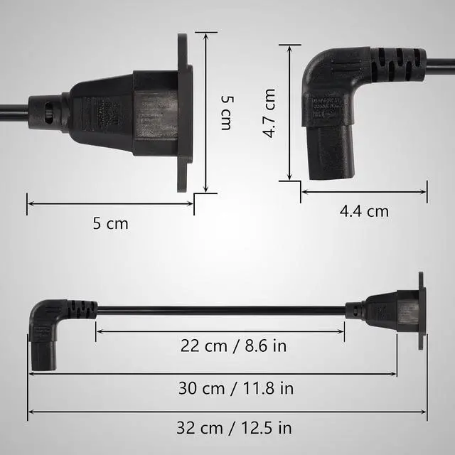 Alt view image 7 of 7 - 0.3m Down Angle C13 to C14 Panel Mount Power Cable, 90 Degree IEC 320 C13 Female to C14 Male PDU Power Supply Extension Cord for Monitors,Computers,Etc(Dc13m-c14)
