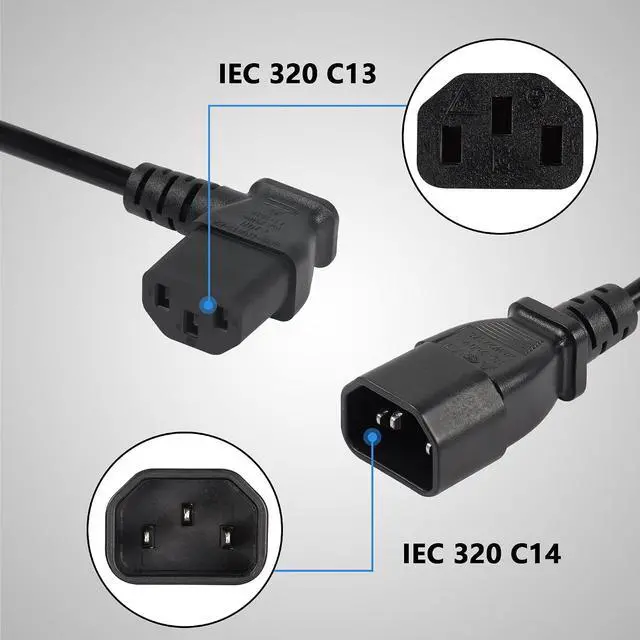 Alt view image 3 of 6 - 40cm Left Angle IEC 320 C13 to C14 Power Cable, 90 Degree C14 Male to C13 Female PDU Power Supply Extension Cord for Monitors,Computers,Etc(Lc13-c14)