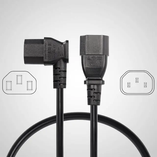 Alt view image 4 of 6 - 40cm Left Angle IEC 320 C13 to C14 Power Cable, 90 Degree C14 Male to C13 Female PDU Power Supply Extension Cord for Monitors,Computers,Etc(Lc13-c14)