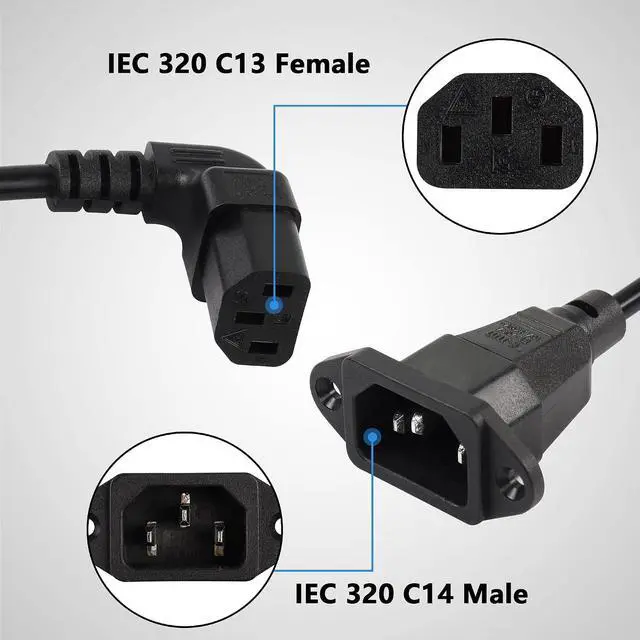 Alt view image 2 of 6 - 0.3m Up Angle C13 to C14 Panel Mount Power Cable, 90 Degree IEC 320 C13 Female to C14 Male PDU Power Supply Extension Cord for Monitors,Computers,Etc(Uc13m-c14)
