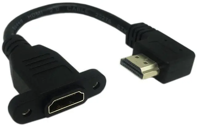 Main image of 15cm 6inch High Speed HDMI 2.0 Right Angle HDMI Male to Female Extension Cable with Screw Hole Panel Mount Support 4K 60Hz Resolution for Blu Ray Player, 3D TV (Black) (R)
