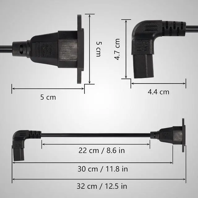 Alt view image 4 of 6 - 0.3m Up Angle C13 to C14 Panel Mount Power Cable, 90 Degree IEC 320 C13 Female to C14 Male PDU Power Supply Extension Cord for Monitors,Computers,Etc(Uc13m-c14)