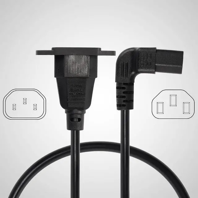 Alt view image 5 of 6 - 0.3m Up Angle C13 to C14 Panel Mount Power Cable, 90 Degree IEC 320 C13 Female to C14 Male PDU Power Supply Extension Cord for Monitors,Computers,Etc(Uc13m-c14)