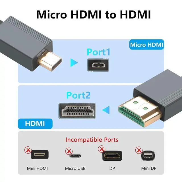 Alt view image 2 of 7 - 8K Micro HDMI to HDMI Cable, Ultra HD High Speed HDMI to Micro HDMI Coiled Cable 2.1 Support 8K 4K 3D and Dynamic HDR Up to 48Gbps, Compatible with Laptop Camera Monitor ect 3FT/0.9M