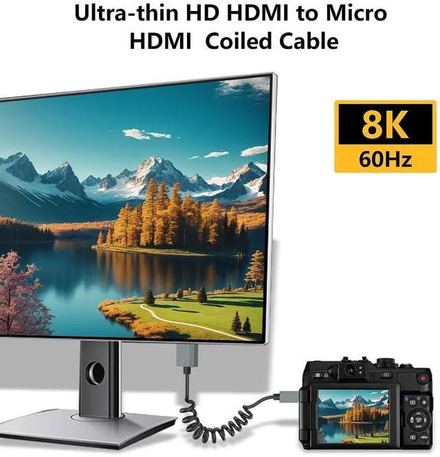 Alt view image 5 of 7 - 8K Micro HDMI to HDMI Cable, Ultra HD High Speed HDMI to Micro HDMI Coiled Cable 2.1 Support 8K 4K 3D and Dynamic HDR Up to 48Gbps, Compatible with Laptop Camera Monitor ect 3FT/0.9M